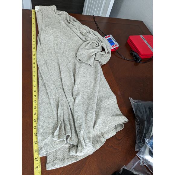 Caution To The Wind Open Front Cardigan M Beige Hooded Knit Asymmetric Waterfall - Picture 6 of 8